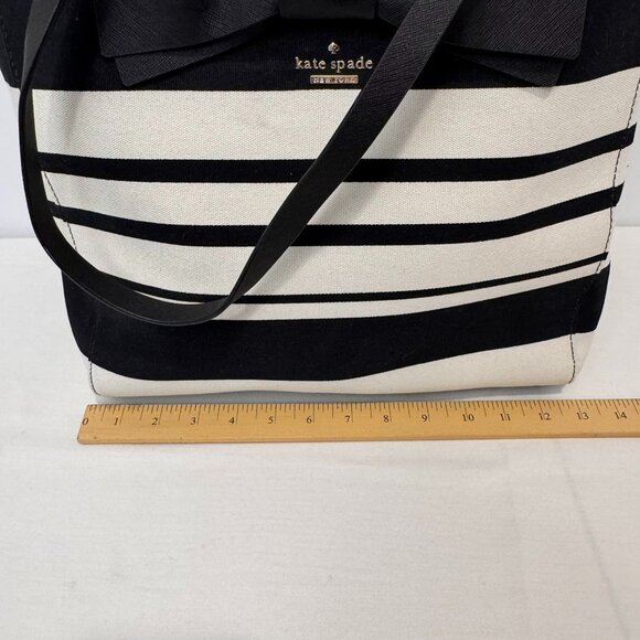 NWOT Kate Spade Black & White Striped Canvas Tote With Bow Accent new - Picture 5 of 10
